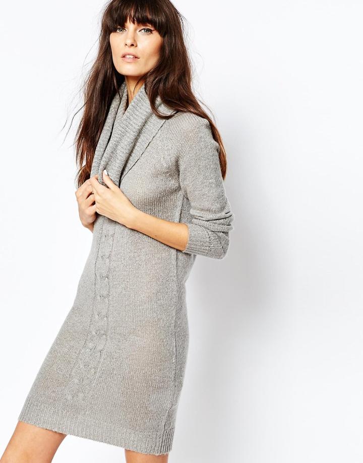Vero Moda Long Sleeve Roll Neck Knitted Dress - Gray