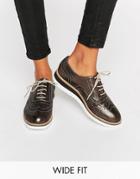 Dune Wide Fit Farlie Pewter Leather Chunky Brogues - Silver