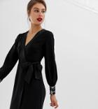 Warehouse Star Embellished Cuff Wrap Mini Dress In Black - Black