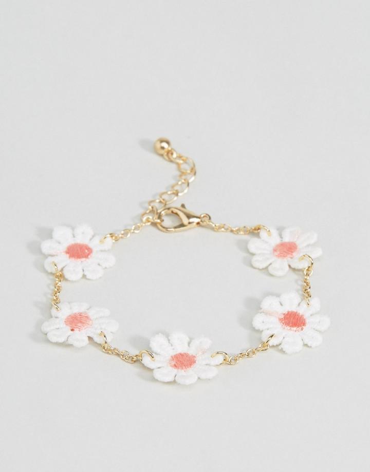 Asos Fabric Flowers Chain Bracelet - Multi