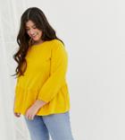 Asos Design Curve Smock Top In Wash With Blouson Sleeve Detail - Yellow