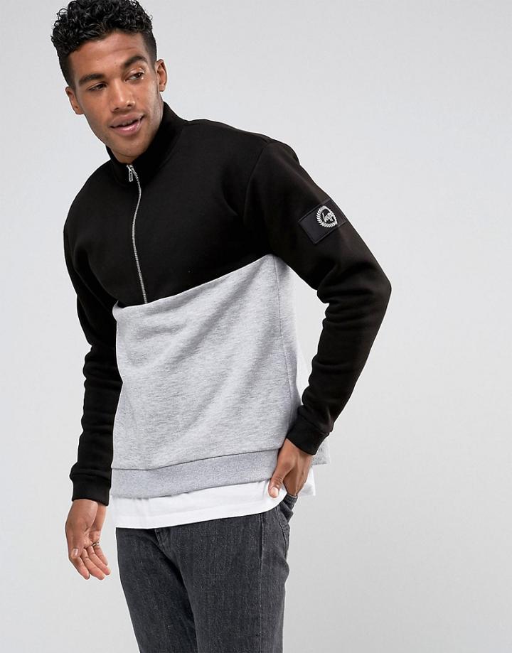 Hype Sweatshirt In Black With Half Zip Funnel Neck - Black
