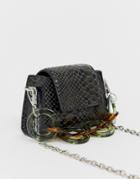 Asos Design Micro Bag In Snake With Statement Resin Handle - Green