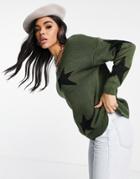 Naanaa Star Print Sweater In Black And Khaki-multi