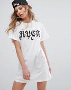 Rvca Oversized T-shirt Dress With Gothic Print - White