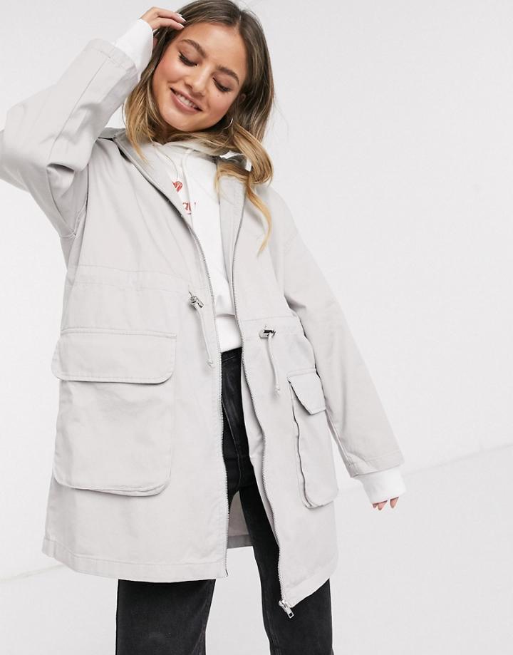 Asos Design Lightweight Parka In Washed Gray-pink