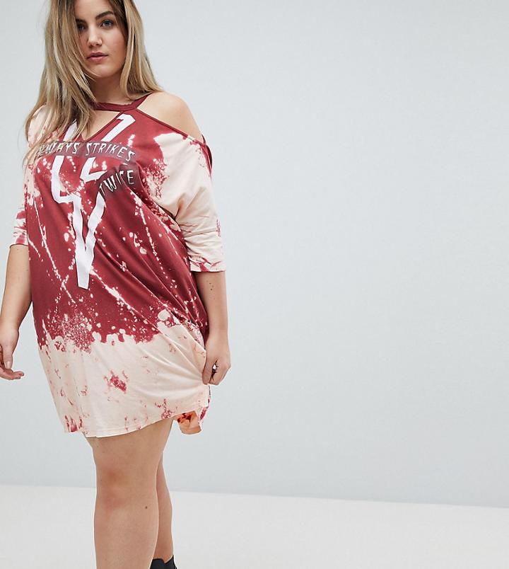 Religion Plus Cold Shoulder T-shirt Dress With Front Graphic - Red