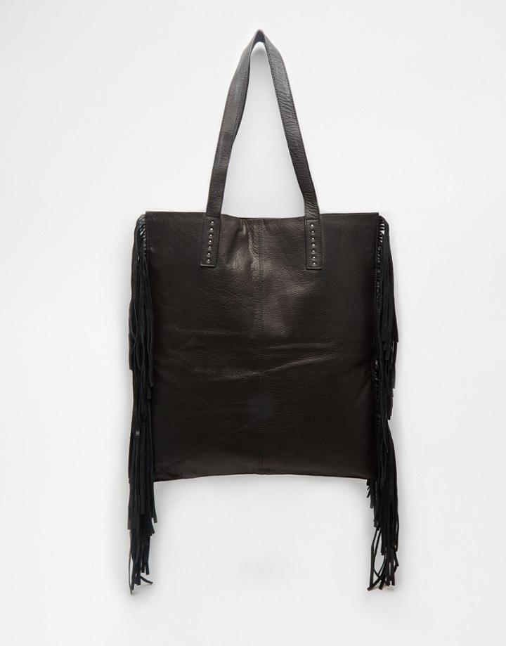 Becksondergaard Leather Shopper Bag With Fringing - Black