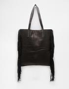 Becksondergaard Leather Shopper Bag With Fringing - Black