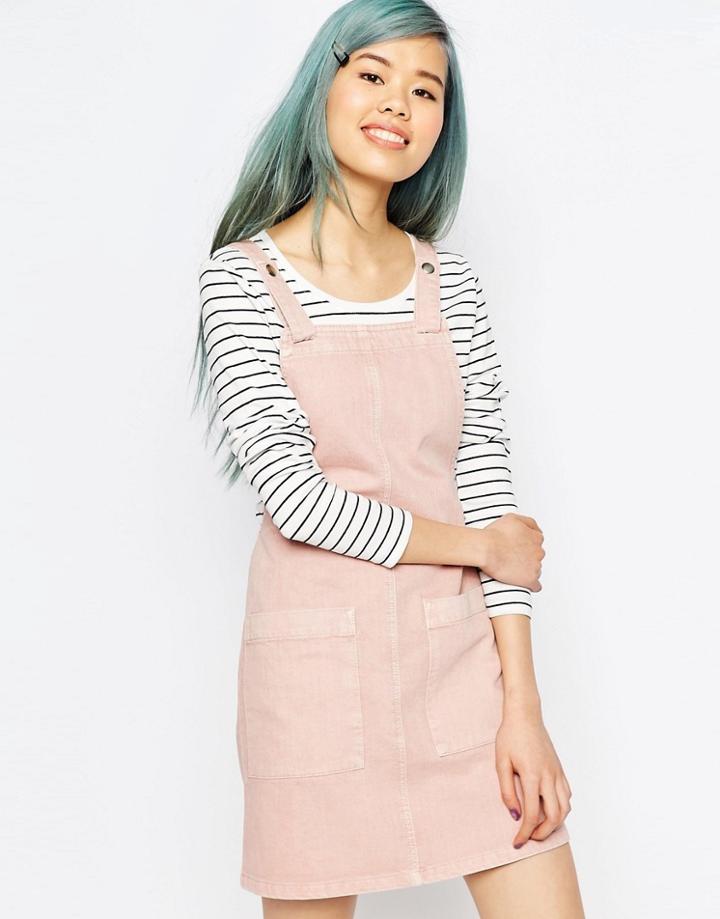 Asos Denim Pinafore Dress In Pink - Pink