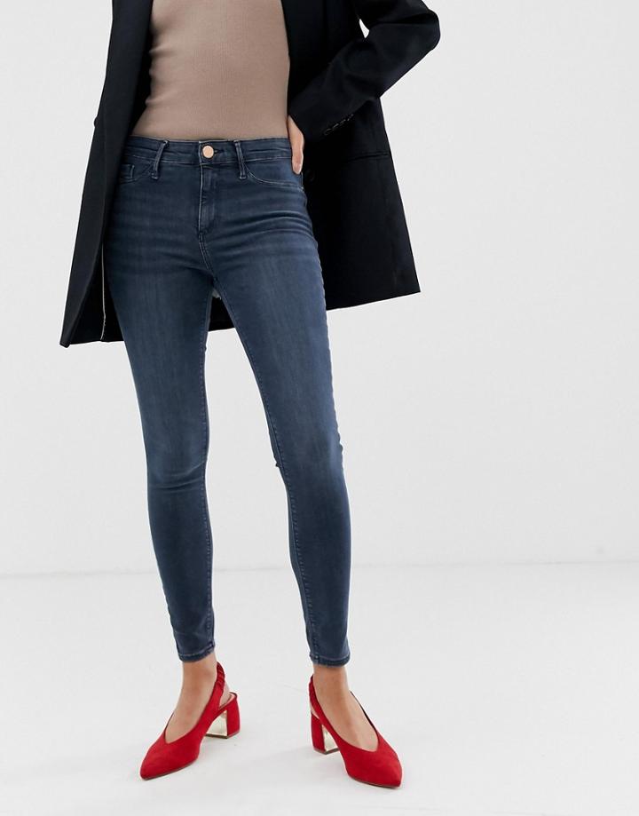 River Island Molly Mid Rise Skinny Jeggings In Mid Wash-blue