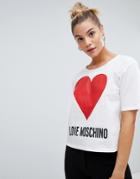 Love Moschino Foil Heart Logo Top - White