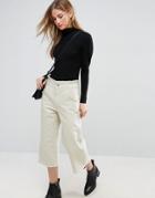 Asos Cropped Wide Leg Pants With Raw Hem - Green