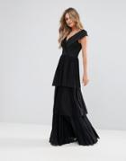Club L Tulle Overlay Off The Shoulder Maxi Dress - Black