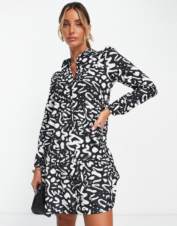 Trendyol Squiggle Print Mini Dress In Black