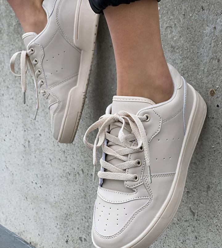 Truffle Collection Wide Fit Chunky Flatform Sneakers In Beige Drench-neutral