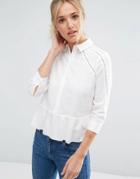 Asos Lace Insert Blouse In Soft Twill - Cream