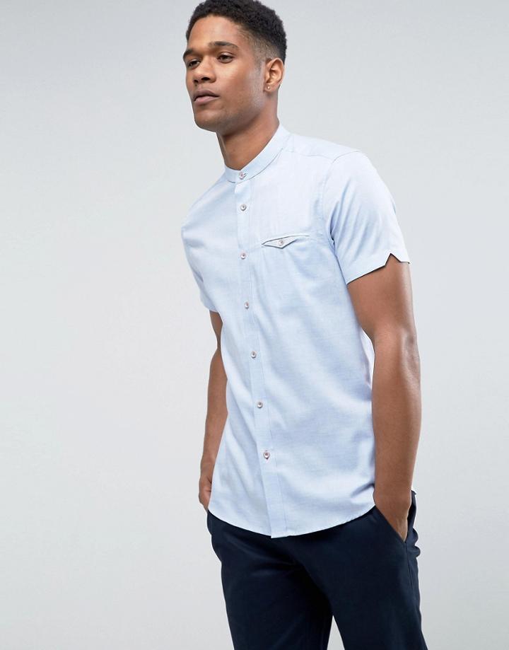 Ted Baker Slim Grandad Short Sleeve Shirt - Blue