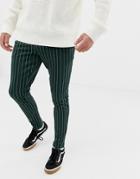 Only & Sons Drawstring Jogger With Vertical Stripe In Green - Green