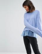 Asos Sweater With Mesh Hem Detail - Blue