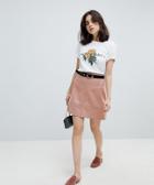 Pieces Faux Suede Mini Skirt-pink