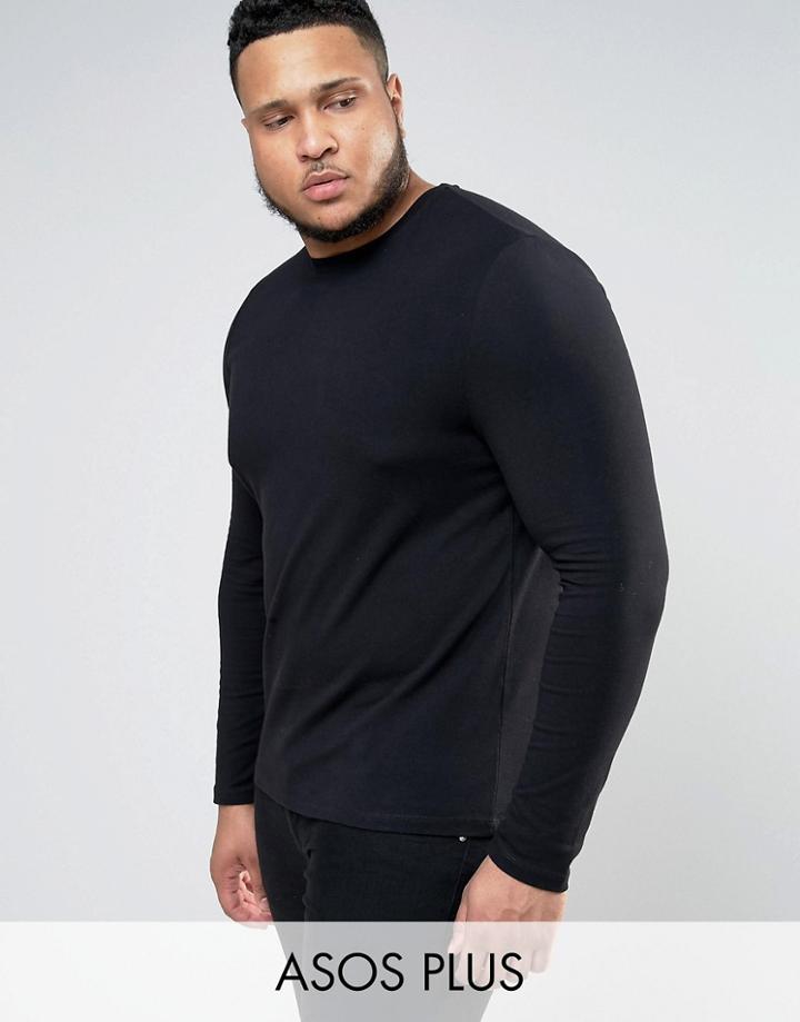 Asos Plus Muscle Long Sleeve T-shirt With Crew Neck In Black - Black