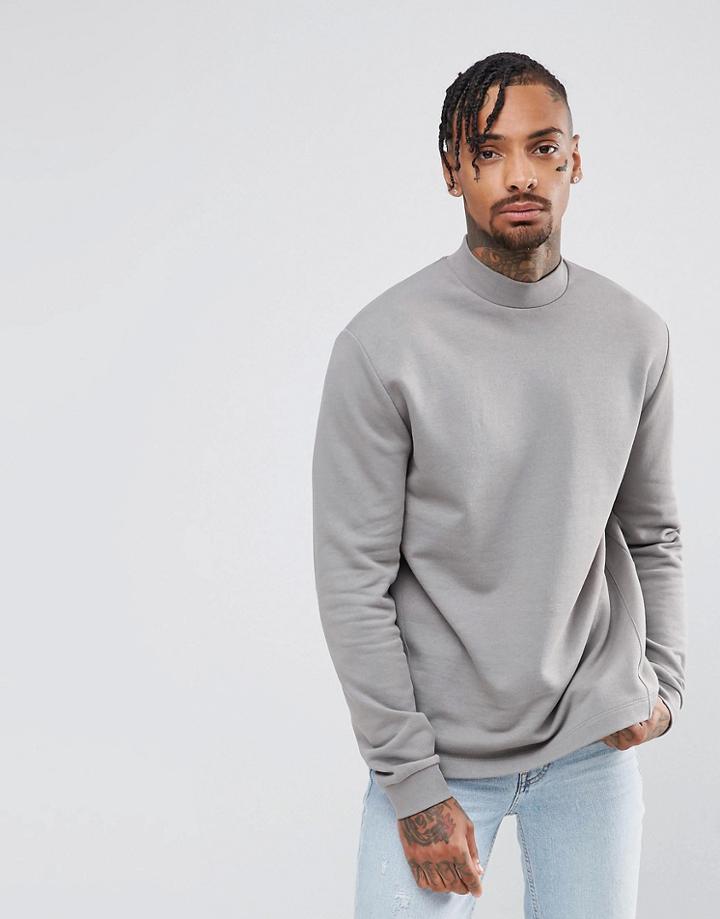 Asos Sweatshirt With High Neck - Gray