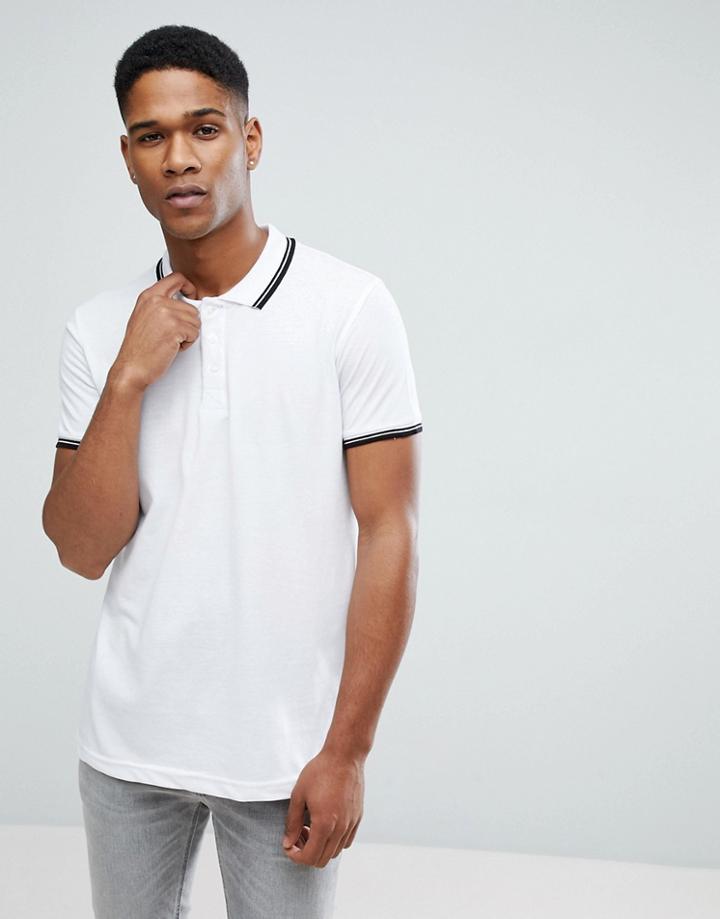Brave Soul Pique Tipped Polo - White