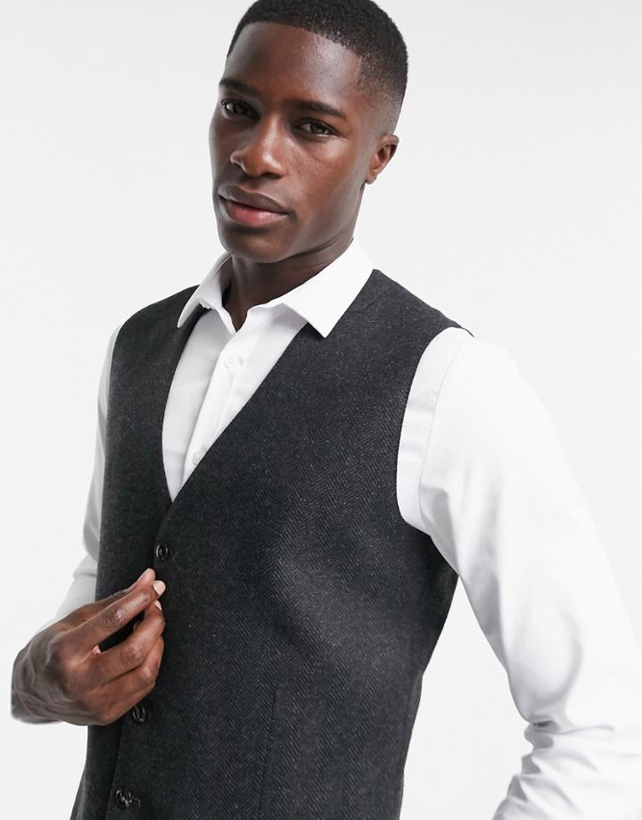 Jack & Jones Premium Vest In Herringbone Gray-grey