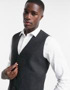 Jack & Jones Premium Vest In Herringbone Gray-grey