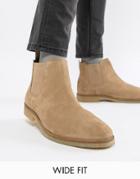 Asos Design Wide Fit Chelsea Boots In Stone Suede With Natural Sole - Stone