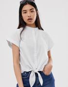 Selected Femme Boxy Chambray Tie Front Shirt-multi