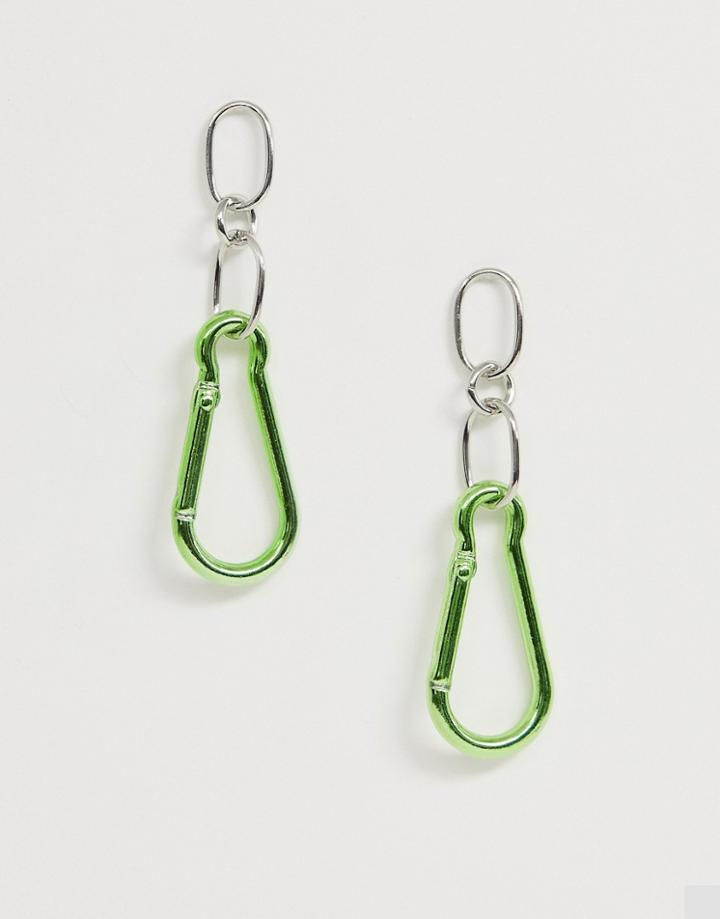 Asos Design Earrings In Hardware Design With Hiking Clasp In Silver Tone