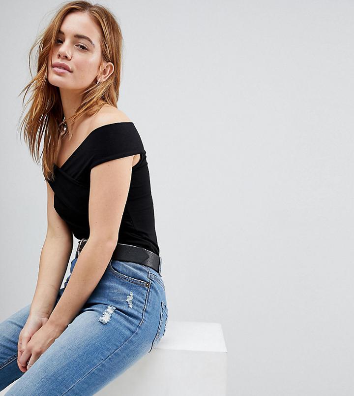Asos Petite Top With Wrap Front - Black
