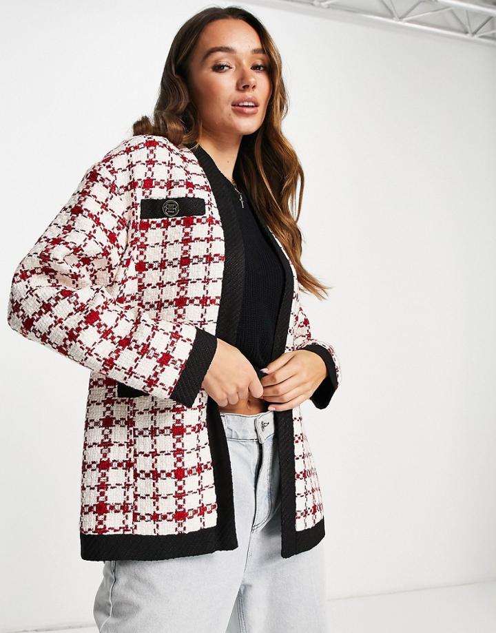 River Island Boucle Check Blazer In Red - Part Of A Set
