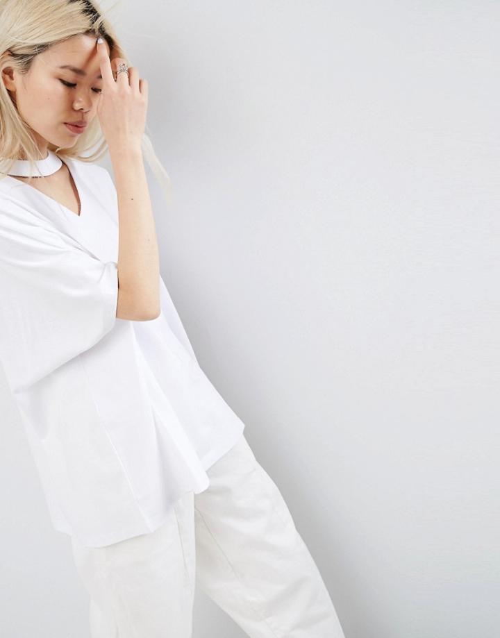 Asos White Oversized T-shirt With V-cut Out Detail - White