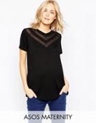 Asos Maternity Top With Sheer And Solid Chevron - Black
