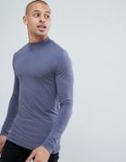 Asos Design Muscle Fit Long Sleeve T-shirt With Turtleneck In Blue - Blue
