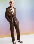 Asos Design Wide Suit Pants In Brown Irregular Crinkle