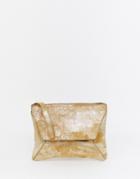 Urbancode Metallic Gold Real Leather Clutch With Wrist Strap - Gold