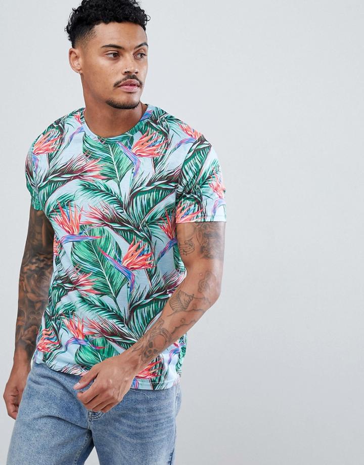 Urban Threads Tropical Leaf Print T-shirt - Yellow