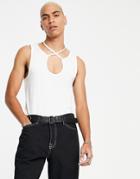 Asos Design Muscle Fit Tank Top With Wrap Neck Detail In White