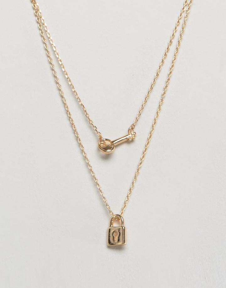 Asos Brass Plated Key & Lock Necklace - Mixed Metal