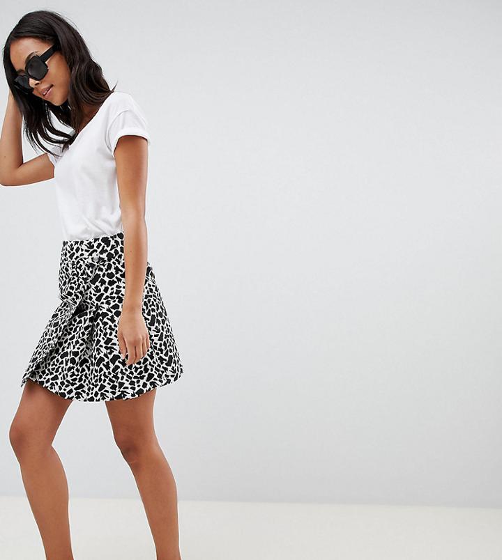 Asos Design Tall Animal Mini Jacquard Wrap Skirt With Buckle - Multi
