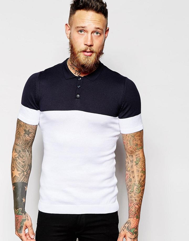 Asos Knitted Short Sleeve Polo - Multi