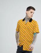 Asos Oversized Diagonal Stripe Shirt With Black Revere Collar - Yellow