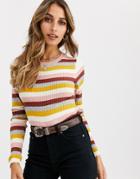 Vero Moda Mixed Stripe Knitted Sweater - Brown
