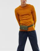 Asos Design Faux Leather Belt Fanny Pack In Khaki With Bag Pouch - Green