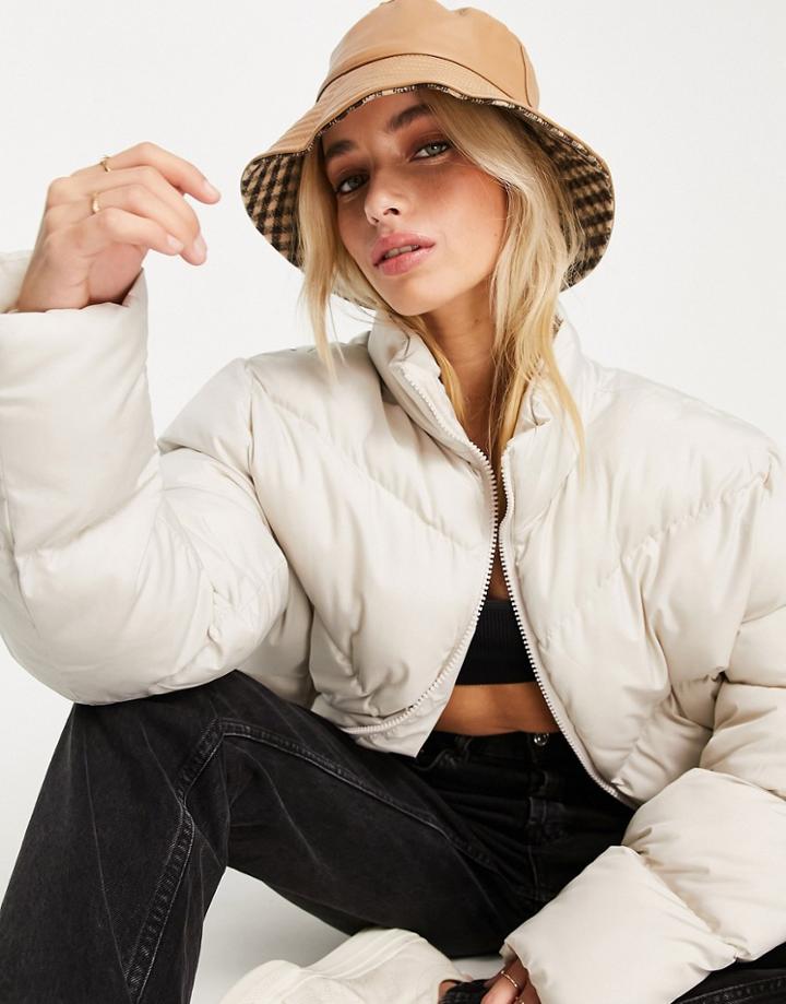 Stradivarius Reversible Bucket Hat In Camel With Check Print-multi