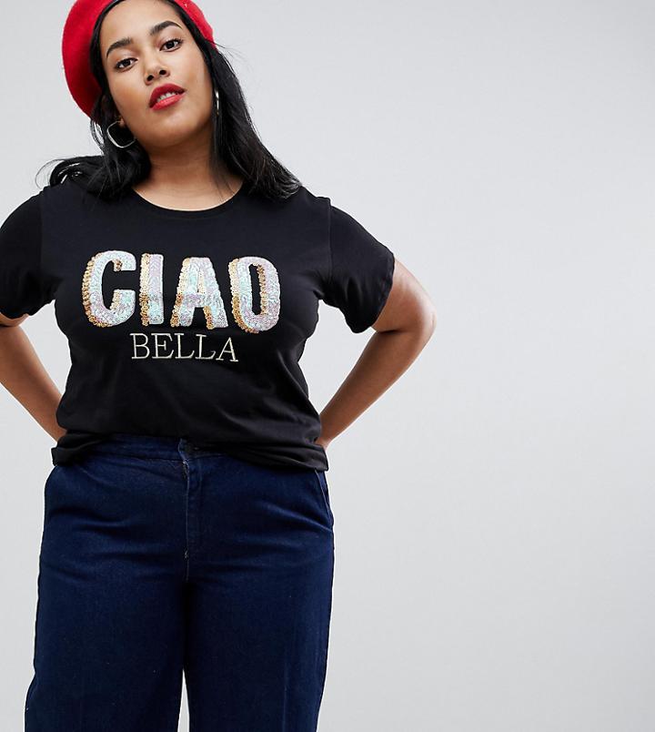 New Look Curve Ciao Bella Tee - Black